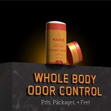 Mando Whole Body Deodorant For Men - Smooth Solid Stick - 72 Hour Odor Control - Aluminum Free, Baking Soda Free, Skin Safe - 2.6 Ounce (Bourbon Leather)