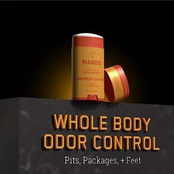 Mando Whole Body Deodorant For Men - Smooth Solid Stick - 72 Hour Odor Control - Aluminum Free, Baking Soda Free, Skin Safe - 2.6 Ounce (Bourbon Leather)