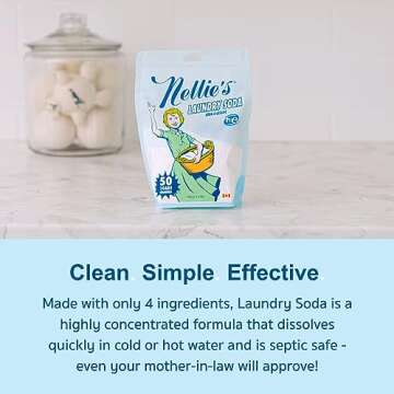 Nellie's Laundry Soda - Concentrated Laundry Detergent Powder - 50 Load Pouch - Gentle on Skin and Environment - Fragrance-Free