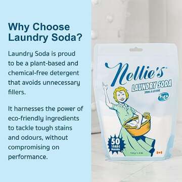 Nellie's Laundry Soda - Concentrated Laundry Detergent Powder - 50 Load Pouch - Gentle on Skin and Environment - Fragrance-Free