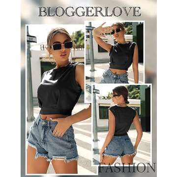 Workout Crop Tops for Women Cute Loose Fit Tank Tops Casual Summer Yoga Athletic Sports Tanks Cinched Waist Cropped Tops Cap Sleeve Gym Cotton T Shirts for Women Black XS