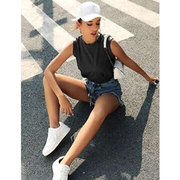 Workout Crop Tops for Women Cute Loose Fit Tank Tops Casual Summer Yoga Athletic Sports Tanks Cinched Waist Cropped Tops Cap Sleeve Gym Cotton T Shirts for Women Black XS