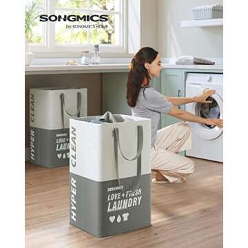 SONGMICS Laundry Baskets, Laundry Hamper with 2 Compartments, 23.8 Gallon (90L) Set of 2 Collapsible...