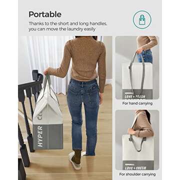 SONGMICS Laundry Baskets, Laundry Hamper with 2 Compartments, 23.8 Gallon (90L) Set of 2 Collapsible Water-Repellent Clothes Hampers, Tall Laundry Bag for Bedroom Bathroom, Dark Gray ULCB209G22