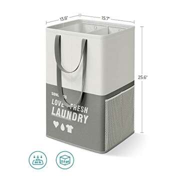 SONGMICS Laundry Baskets, Laundry Hamper with 2 Compartments, 23.8 Gallon (90L) Set of 2 Collapsible Water-Repellent Clothes Hampers, Tall Laundry Bag for Bedroom Bathroom, Dark Gray ULCB209G22
