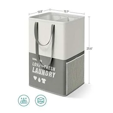 SONGMICS Laundry Baskets, Laundry Hamper with 2 Compartments, 23.8 Gallon (90L) Set of 2 Collapsible Water-Repellent Clothes Hampers, Tall Laundry Bag for Bedroom Bathroom, Dark Gray ULCB209G22