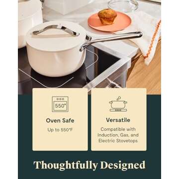 Caraway Nonstick Ceramic Sauce Pan with Lid (3 qt) - Non Toxic, PTFE & PFOA Free - Oven Safe & Compatible with All Stovetops (Gas, Electric & Induction) - Navy