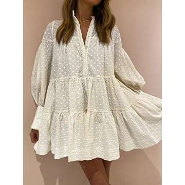 Aoxwomens Fall Dresses for Women Long Sleeve Tunic Swing Midi Dress Flowy A Line Shift Sundress 2025 Trendy (Medium, White 202216)