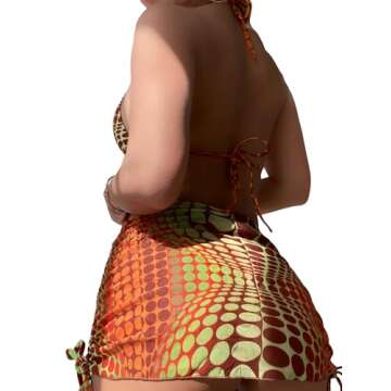 COZYEASE Women's 4 Piece Swimsuits Sexy Bikini Sets Triangle Bathing Suit with Mesh Cover Up Beach Skirt & Bandana Multicolor L