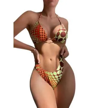 COZYEASE Women's 4 Piece Swimsuits Sexy Bikini Sets Triangle Bathing Suit with Mesh Cover Up Beach Skirt & Bandana Multicolor L