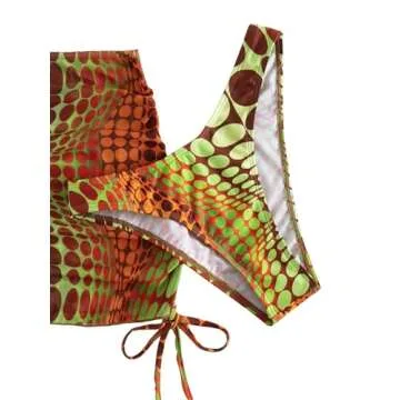 COZYEASE Women's 4 Piece Swimsuits Sexy Bikini Sets Triangle Bathing Suit with Mesh Cover Up Beach Skirt & Bandana Multicolor L