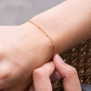Aobei Pearl 18k Gold Beaded Chain Bracelet Satellite Chain Link Bracelet Minimalist Layering Jewelry...