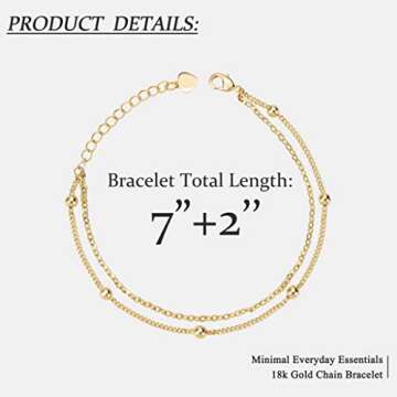 Aobei Pearl 18k Gold Beaded Chain Bracelet Satellite Chain Link Bracelet Minimalist Layering Jewelry for Women 7''