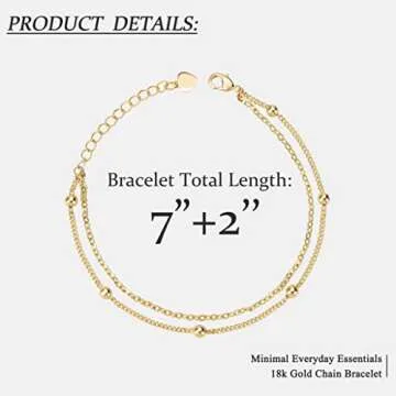 Aobei Pearl 18k Gold Beaded Chain Bracelet Satellite Chain Link Bracelet Minimalist Layering Jewelry for Women 7''