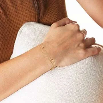 Aobei Pearl 18k Gold Beaded Chain Bracelet Satellite Chain Link Bracelet Minimalist Layering Jewelry for Women 7''