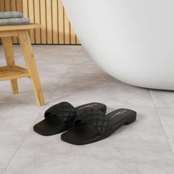 Shoe Land Anisha Women's Flat Sandals, Fashion Slides with Square Open Toe, Quilted Single Band Dres...