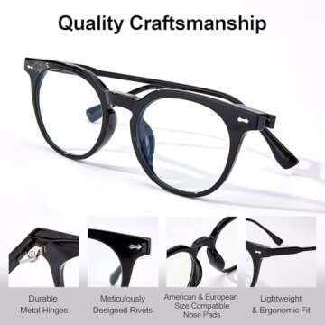 Saraudy Computer Glasses for Women, Anti Eyestrain, Round Blue Light Glasses for TV Gaming Phone Scr...