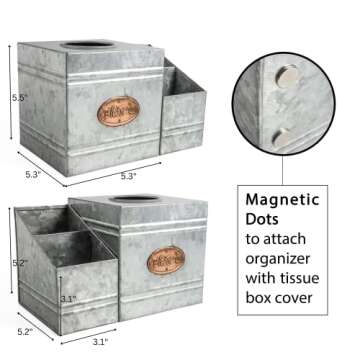 Kotinara Galvanized Tissue Box Cover Square with Rustic Bathroom Organizer - Rustic Tissue Box Holde...