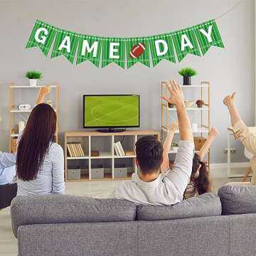 Doumeny 2Pcs Green Football Game Day Banner American Football Burlap Banner Sports Party Banner Football Bunting Garland Game Day Garland for Birthday Baby Shower Sports Club Party Decor