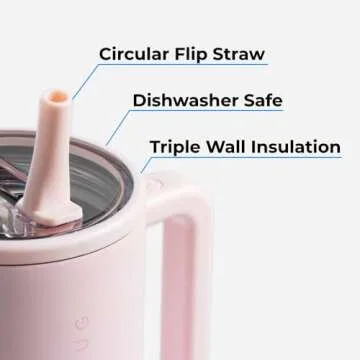 HydroJug Traveler - 20 oz Water Bottle with Handle & Flip Straw - Fits in Cup Holder, Leak Resistant Tumbler-Reusable Insulated Stainless Steel & Rubber Base - Gifts for Women & Men, Pink Sugar