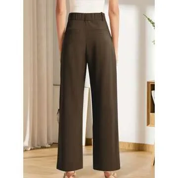 Sarin Mathews High Waisted Wide Leg Pants for Women Business Casual Dress Pant Palazzo Long Work Trousers with Pockets Chocolate S