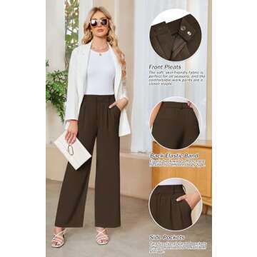 Sarin Mathews High Waisted Wide Leg Pants for Women Business Casual Dress Pant Palazzo Long Work Trousers with Pockets Chocolate S