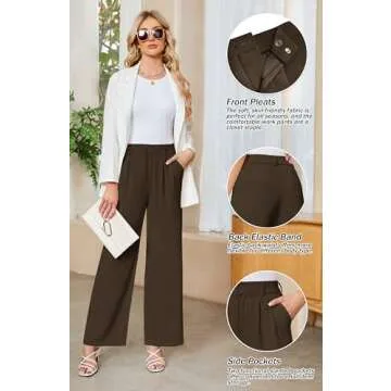 Sarin Mathews High Waisted Wide Leg Pants for Women Business Casual Dress Pant Palazzo Long Work Trousers with Pockets Chocolate S