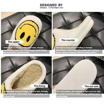 YJJY Smile Face Slippers for Women,Retro Soft Plush Lightweight House Slippers Slip-on Cozy Indoor Outdoor Slippers,Slip on Anti-Skid Sole