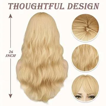BARSDAR Blonde Wavy Wig With Bangs - Perfect For Cosplay