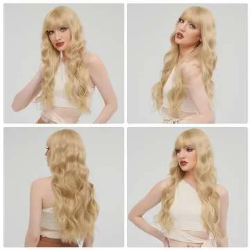 BARSDAR Blonde Wavy Wig With Bangs - Perfect For Cosplay