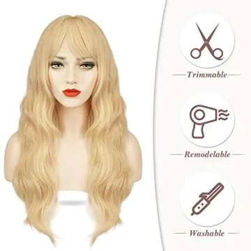 BARSDAR Blonde Wavy Wig With Bangs - Perfect For Cosplay