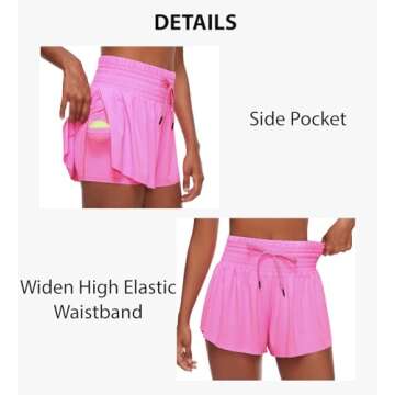 Edenfox Women Flowy Athletic Shorts,2 in 1 High Waisted Running Shorts for Women with Pockets Yoga Workout Skorts Casual Wear Summer (Pink, L)