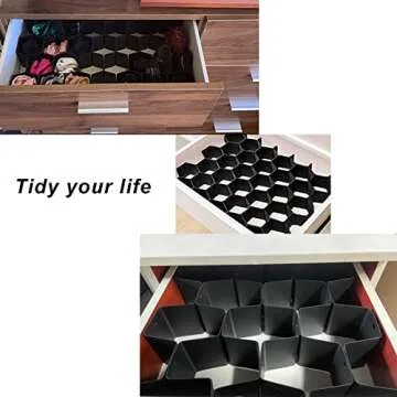 Onerbuy 8pcs DIY Honeycomb Closet Organizer Drawer Dividers Plastic Partition Cabinet Clapboard Storage Boxes for Underwear Socks Bras Ties Belts Scarves and Makeup (Black)