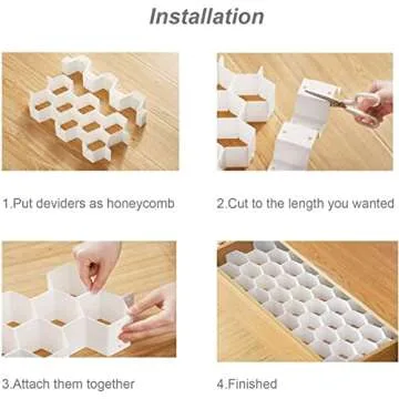 Onerbuy 8pcs DIY Honeycomb Closet Organizer Drawer Dividers Plastic Partition Cabinet Clapboard Storage Boxes for Underwear Socks Bras Ties Belts Scarves and Makeup (Black)