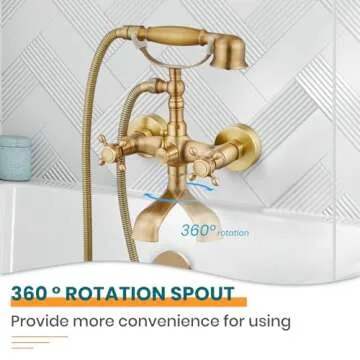 gotonovo Wall Mount Clawfoot Bathtub Faucet with HandHeld Spray and 360° Double Cross Handle Swivel Spout Vintage Tub Shower Faucet Set with Adapter Adjustable Swing Arms Antique Brass