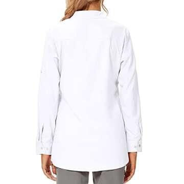 Toomett Womens long sleeve shirt fishing hiking UPF 50+ uv protection safari quick dry button down shirts,5019 White,Medium