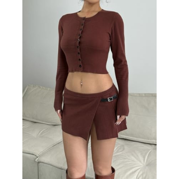 SHENHE Women's Low Rise Coffee Brown Mini Skirt
