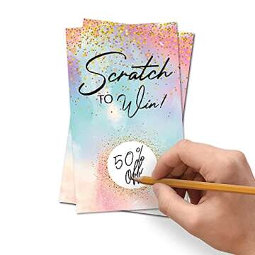 LONLONBANG 50 Blank Gift Certificate Scratch Off Cards Vouchers for Small Business Restaurant, Spa Beauty Makeup Hair Salon, Christmas Birthday Holiday, Wedding Bridal Baby Shower Favors Games (L328)