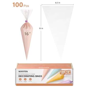 Kootek 16" Piping Bags - Disposable Anti Burst Icing Bags (100Pcs) for Baking Supplies
