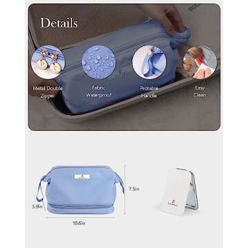 Pocmimut Makeup Bag,Cosmetic Bag For Women Travel Makeup Bag for Girls Large Double Layers Make Up Brush Bags Toiletry Bag for Women(Baby Blue)