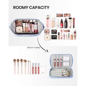 Pocmimut Makeup Bag,Cosmetic Bag For Women Travel Makeup Bag for Girls Large Double Layers Make Up Brush Bags Toiletry Bag for Women(Baby Blue)