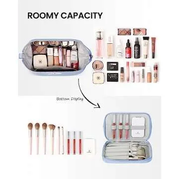 Pocmimut Makeup Bag,Cosmetic Bag For Women Travel Makeup Bag for Girls Large Double Layers Make Up Brush Bags Toiletry Bag for Women(Baby Blue)