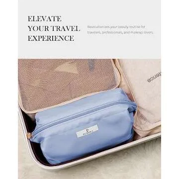 Pocmimut Makeup Bag,Cosmetic Bag For Women Travel Makeup Bag for Girls Large Double Layers Make Up Brush Bags Toiletry Bag for Women(Baby Blue)