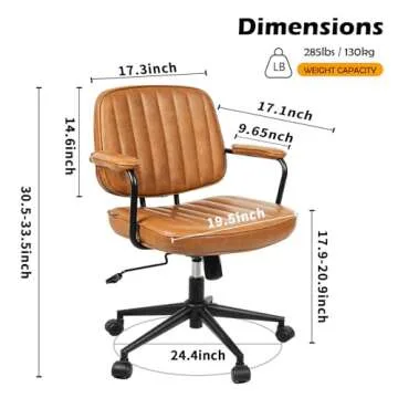 Artswish Mid Century Leather Office Chair - Stylish Adjustable Seating