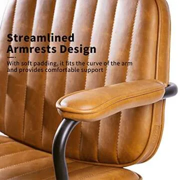 Mid Century Leather Office Desk Chair with Wheels