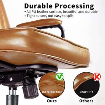 Mid Century Leather Office Desk Chair with Wheels