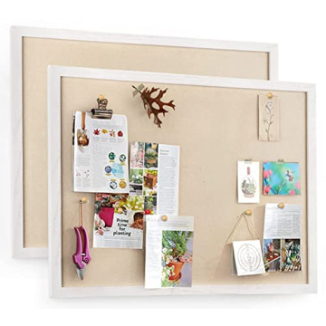 Miratino 2-Pack Large Bulletin Board 23x18 inch with Linen Wood Boards Wall Decor Hanging Pin Wood F...