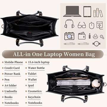 IGOLUMON Laptop Bag for Women 15.6 Inch Waterproof Laptop Tote Bag Leather Work Bag Computer Briefca...
