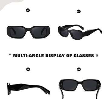 MASDUN Y2k Sunglasses Women and Men Square Trendy Show shades Retro fashion vogue UV Protection sunglasses (Black)