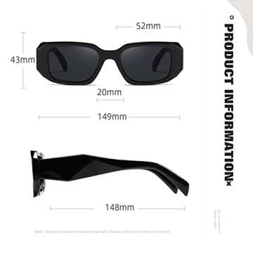 MASDUN Y2k Sunglasses Women and Men Square Trendy Show shades Retro fashion vogue UV Protection sunglasses (Black)